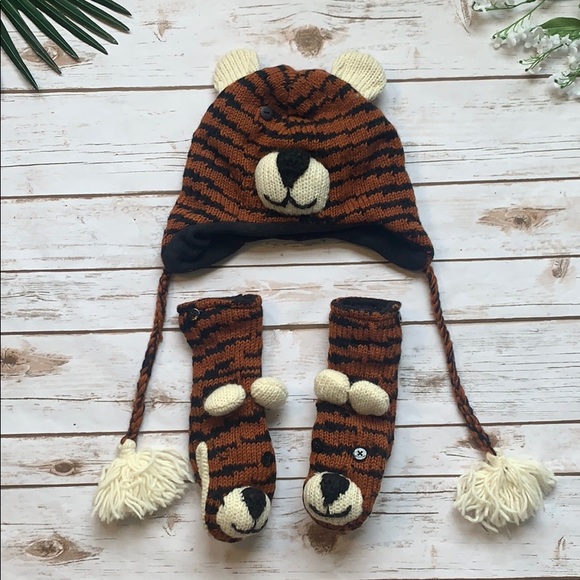 Kids Knit Tiger Hat and Gloves Set - Picture 1 of 1
